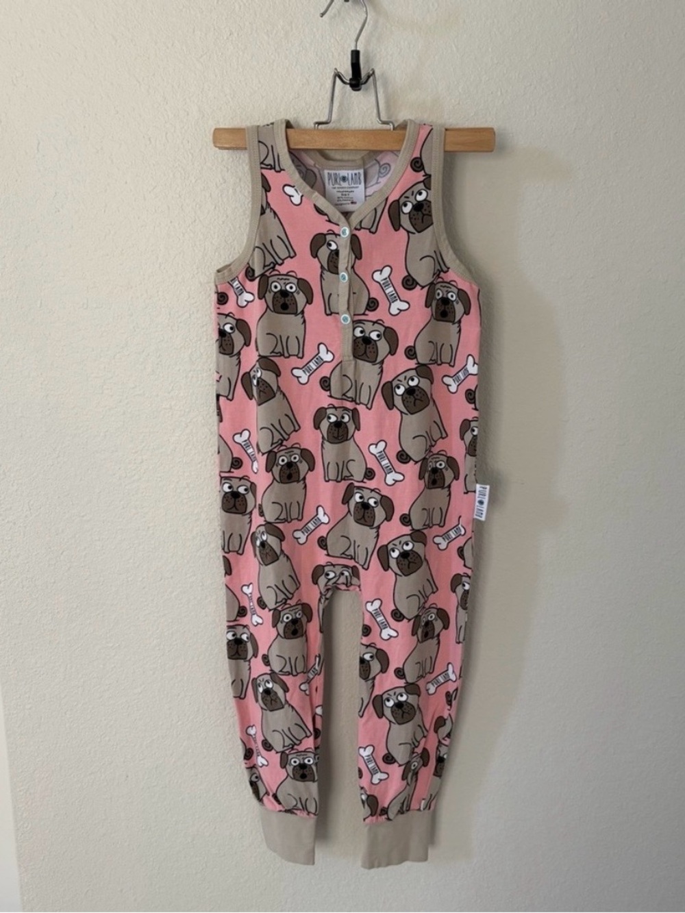 Purl Lamb One-Piece Romper Pink Pug Size 5-6Y
